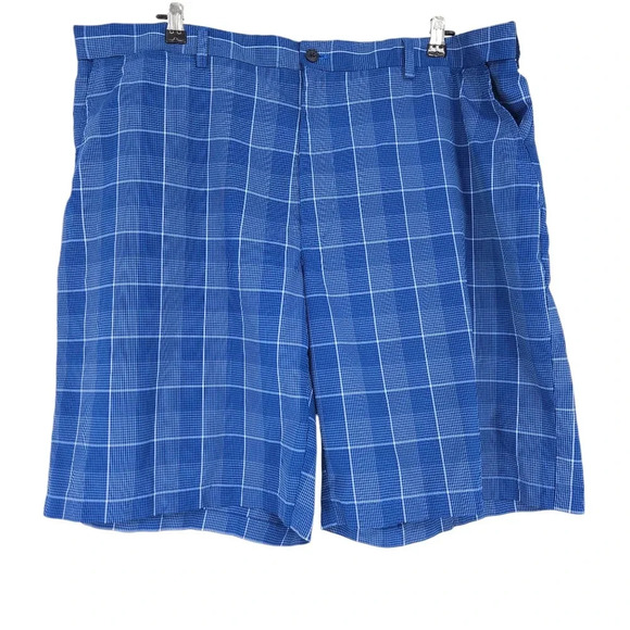 PGA Tour Golf Shorts Blue Plaid High Rise Lightweight Stretch Waist - Picture 1 of 5